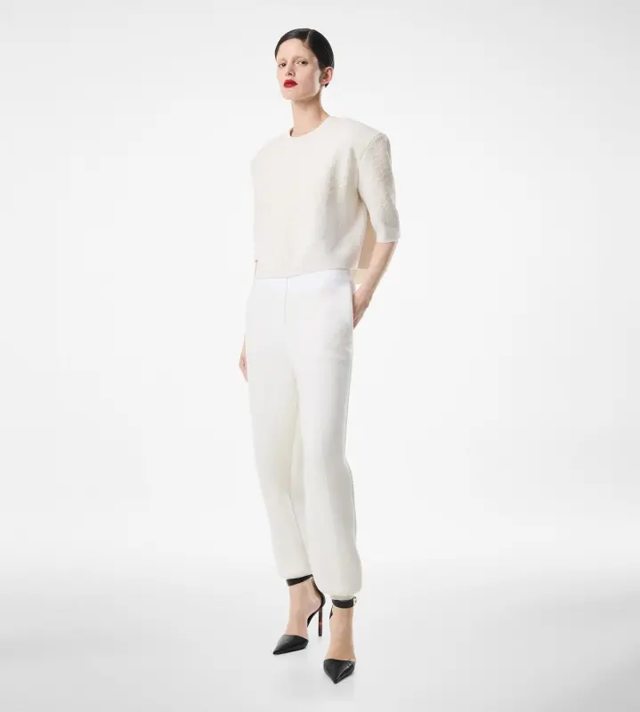 MERINO CASHMERE CREWNECK T-SHIRT WITH SILK CHENILLE EMBOSSED PYTHON DETAIL CHALK online